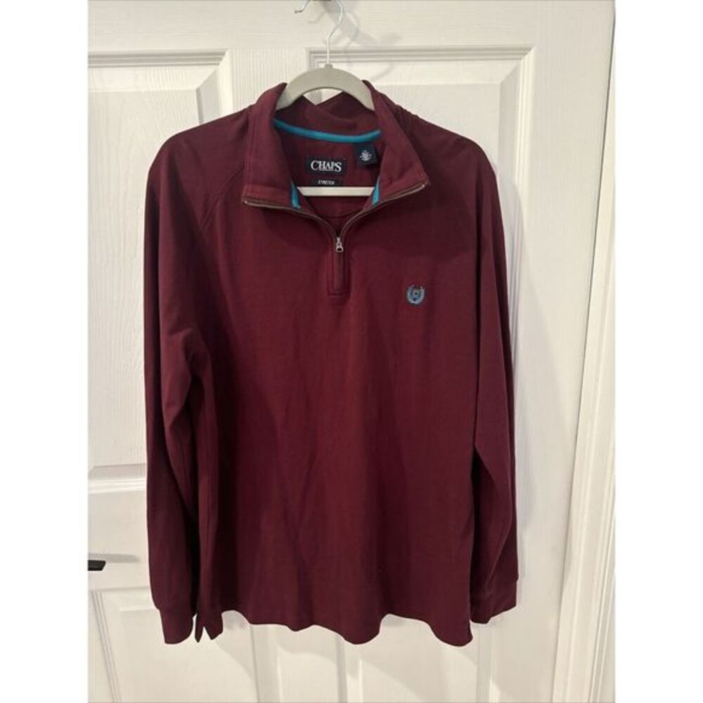 Chaps Sweater Mens Large Burgundy‎ Wine Stretch Long Sleeve 1/4 Quarter Zip